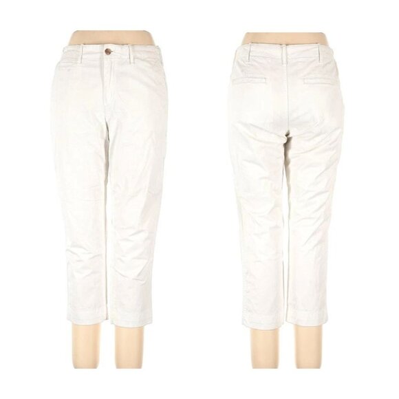 Gap White Cropped Pants Size 10 High Rise Straight Leg Cotton Blend Casual Beach - Picture 4 of 10